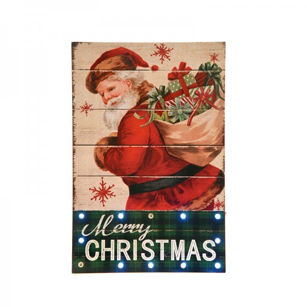 Χριστουγεννιάτικο Διακοσμητικό Ξύλινο Κάδρο, με Άγιο Βασίλη και 12 LED (24x36cm)